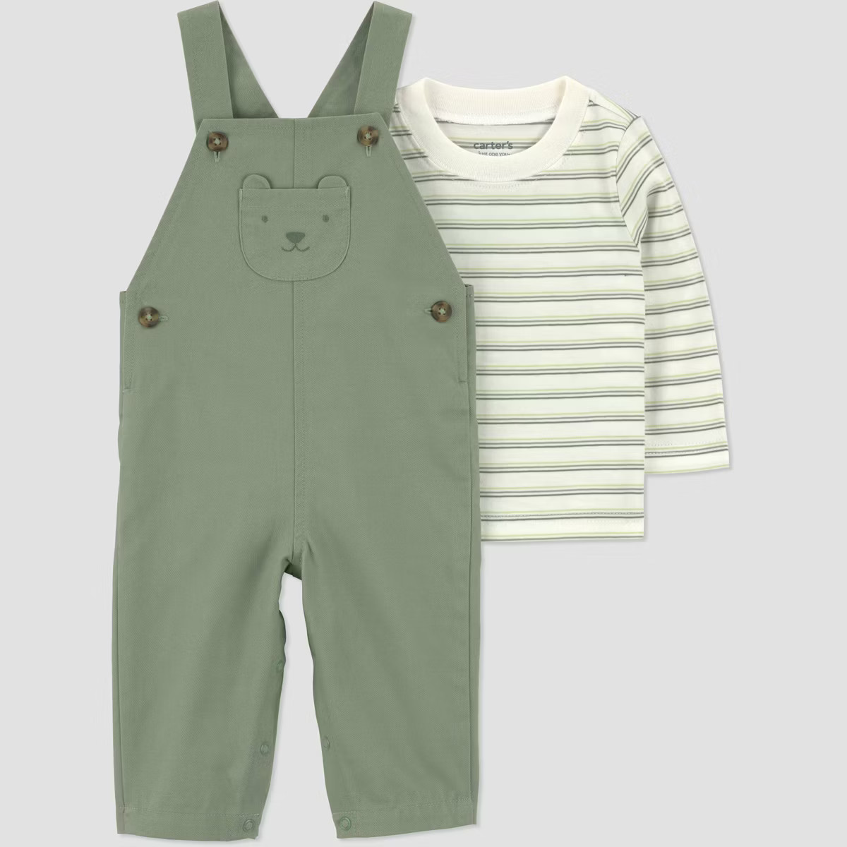 Carter's Just One You® Baby Boys' Dino Striped Long Sleeve Bodysuit and Overalls Set - Green | Target