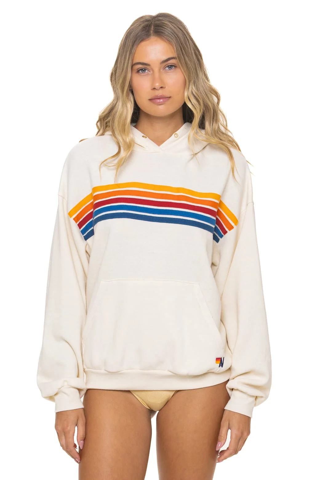 Vintage White 5 Stripe Pullover Hoodie | Aviator Nation | Aviator Nation