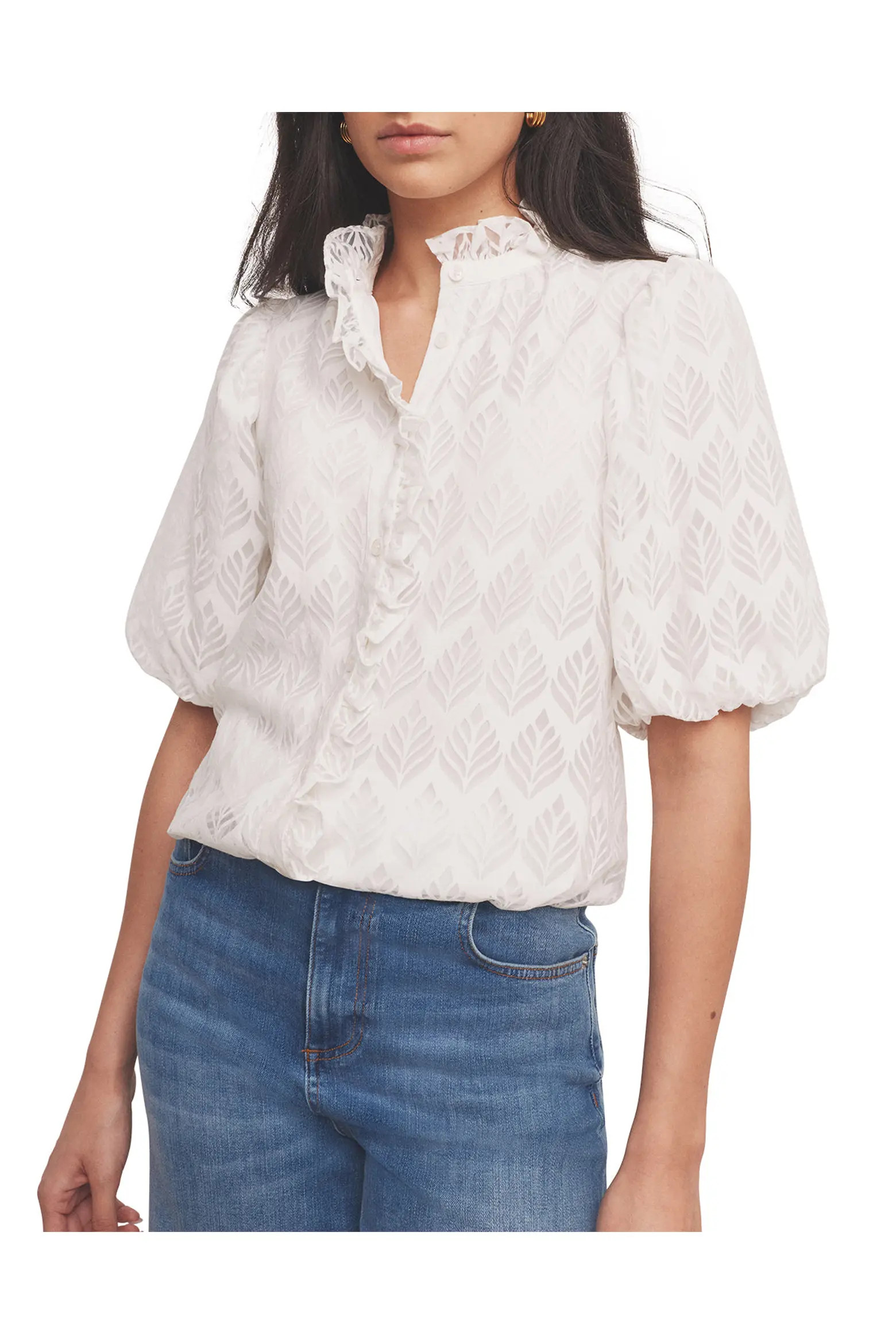 MINT VELVET Jacquard Ruffle Blouse (Women) | Nordstrom | Nordstrom
