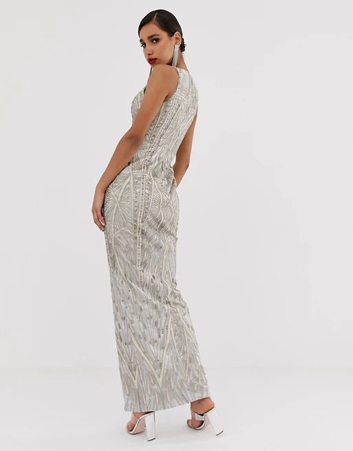 Bariano embellished metallic lace maxi dress in silver | ASOS (Global)