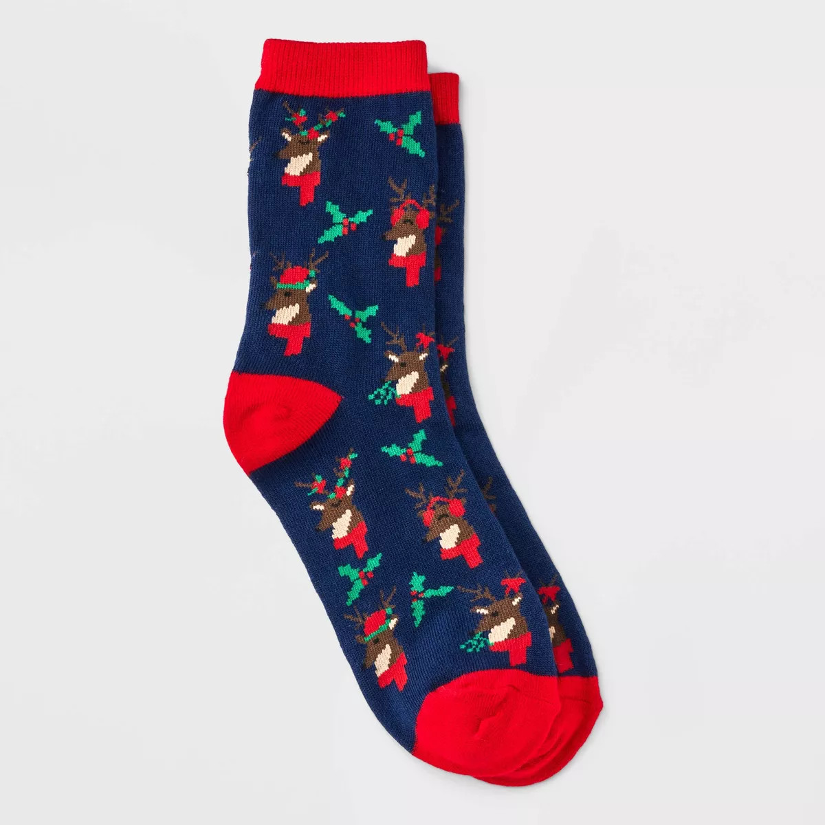 Women's Reindeer Holiday Crew Socks - Wondershop™ Navy/Red 4-10 | Target