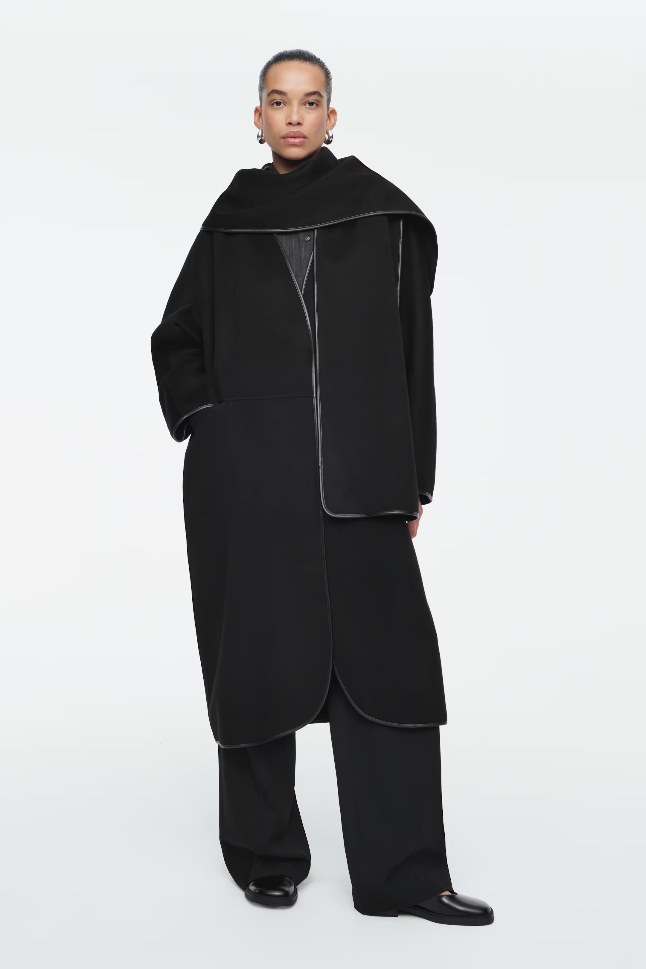 LEATHER-TRIMMED WOOL SCARF COAT | H&M (UK, MY, IN, SG, PH, TW, HK)
