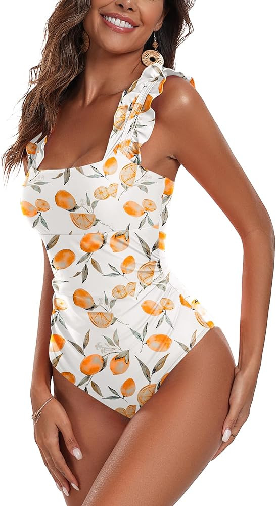 AI'MAGE Women's One Piece Swimsuits Square Neck Tummy Control Bathing Suit with Adjustable Ruffle... | Amazon (US)