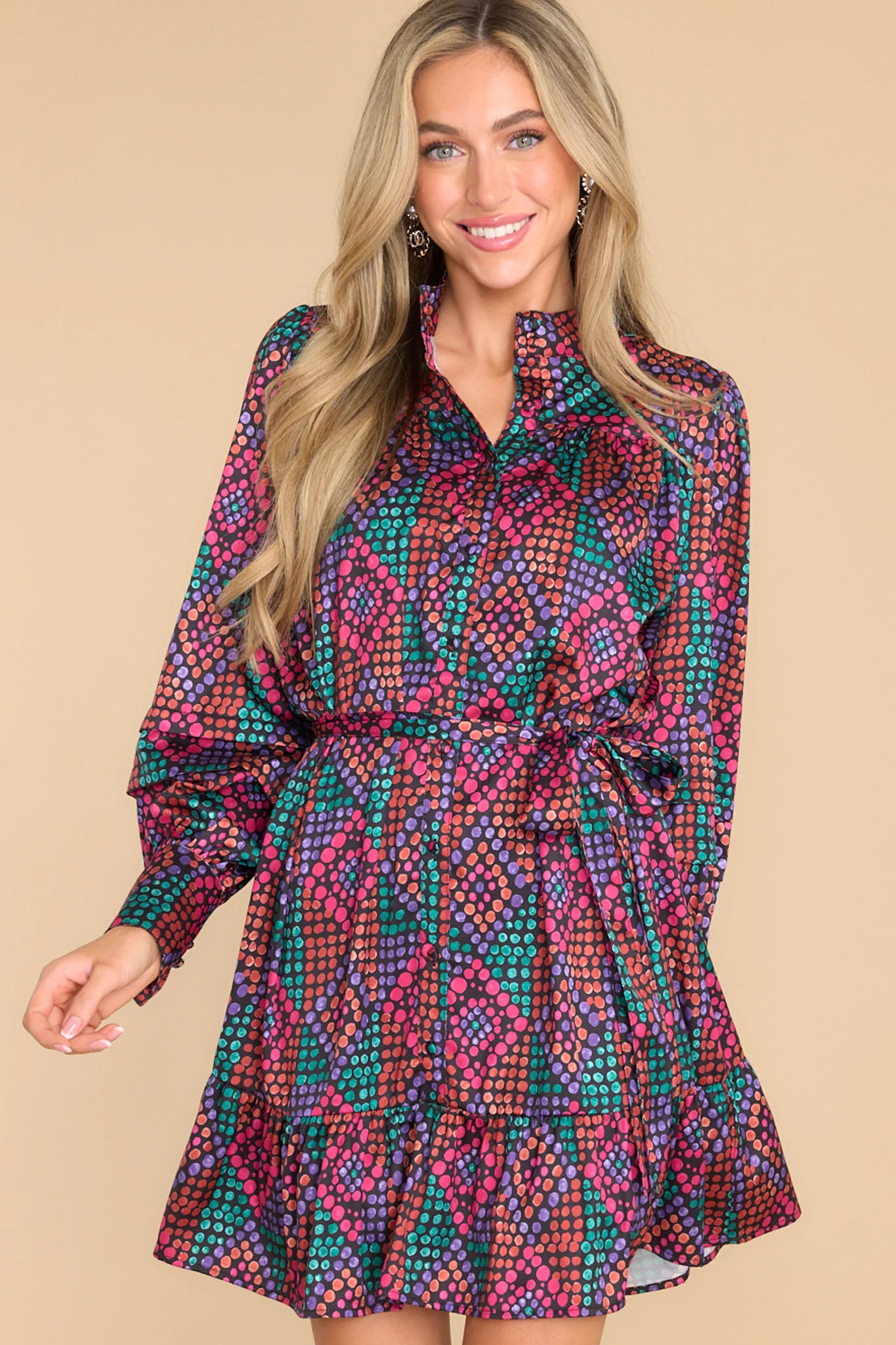 Just One Of Me Black Multi Print Dress | Red Dress 