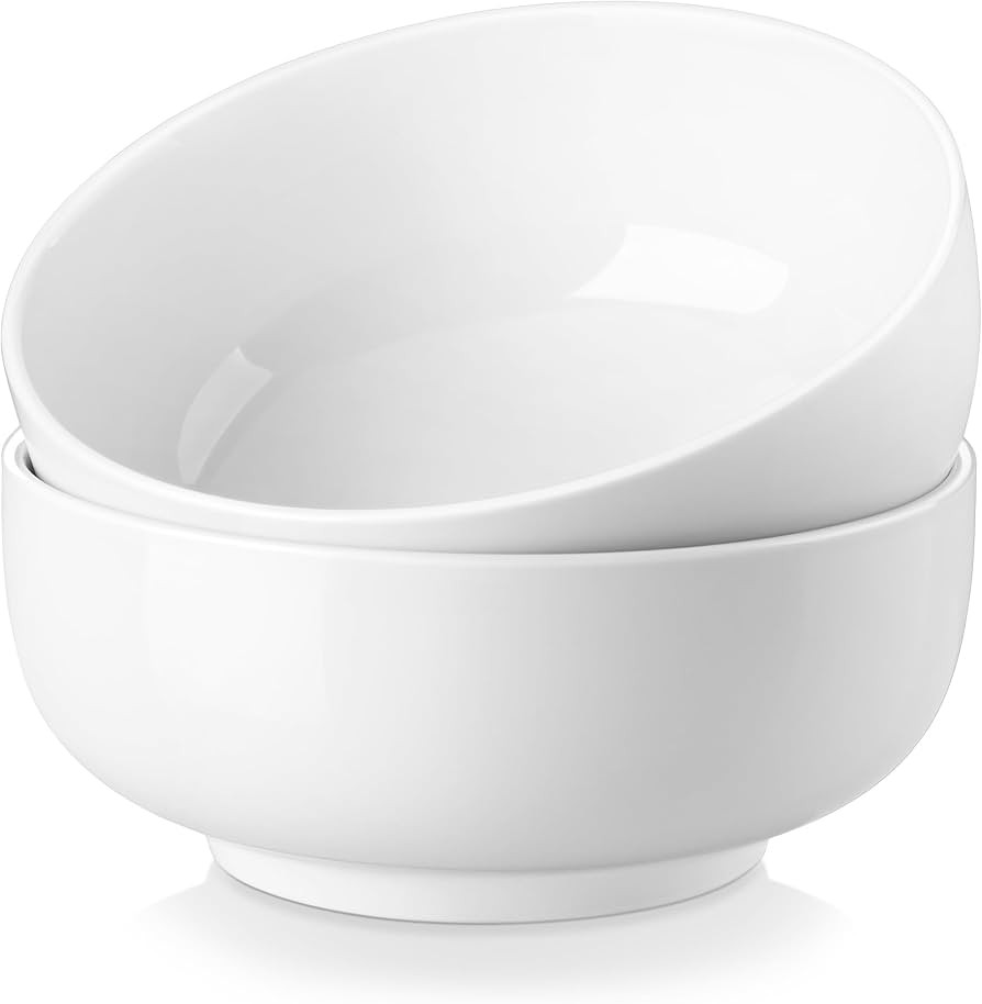 MALACASA Salad Soup Bowls Set of 2, 44 OZ White Ceramic Bowls | Amazon (US)