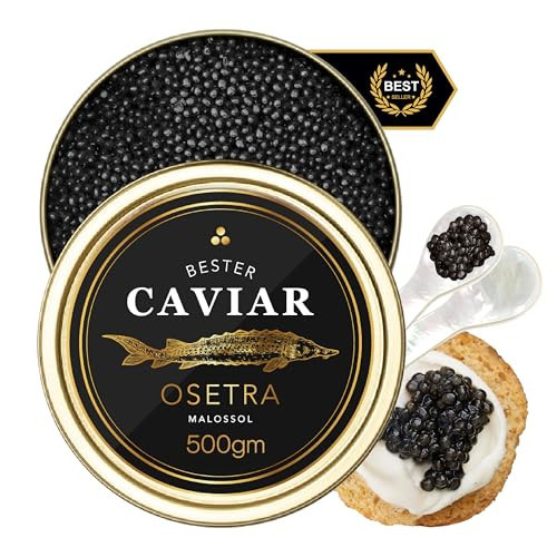 OVERNIGHT GUARANTEED, BESTER Premium Quality Osetra Sturgeon Caviar - 17.6oz-500gm Pack - Malossol Ossetra Black Roe - Traditional Style, imported with free 2 set of blinis & 4 mother of pearl spoons | Amazon (US)