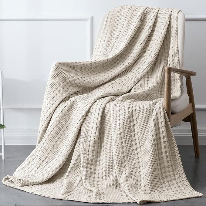 PHF 100% Cotton Waffle Weave Throw Blanket - Washed Soft Lightweight Blanket for All Season - Bre... | Amazon (US)