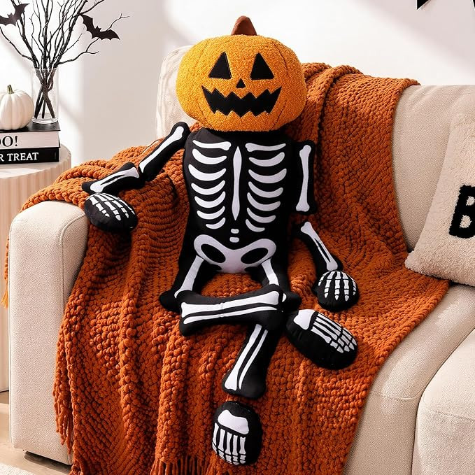 Bunny Chorus Halloween Pumpkin Skeleton Throw Pillow, Pumpkin Head Skeleton Stuffed Decorative Pi... | Amazon (US)