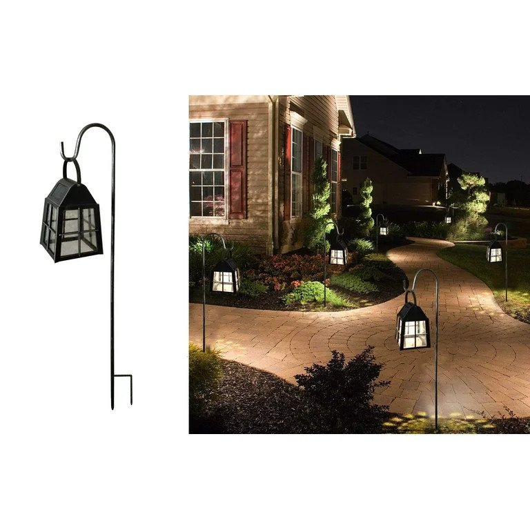 Deck Impressions Farmhouse Solar Shepherd’s Hook Path Light and Tabletop Lantern, 2-Pack | Walmart (US)