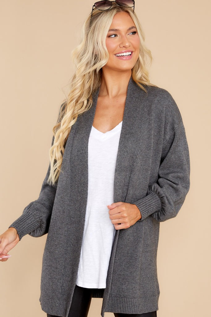 Closely Watching Charcoal Grey Cardigan | Red Dress 