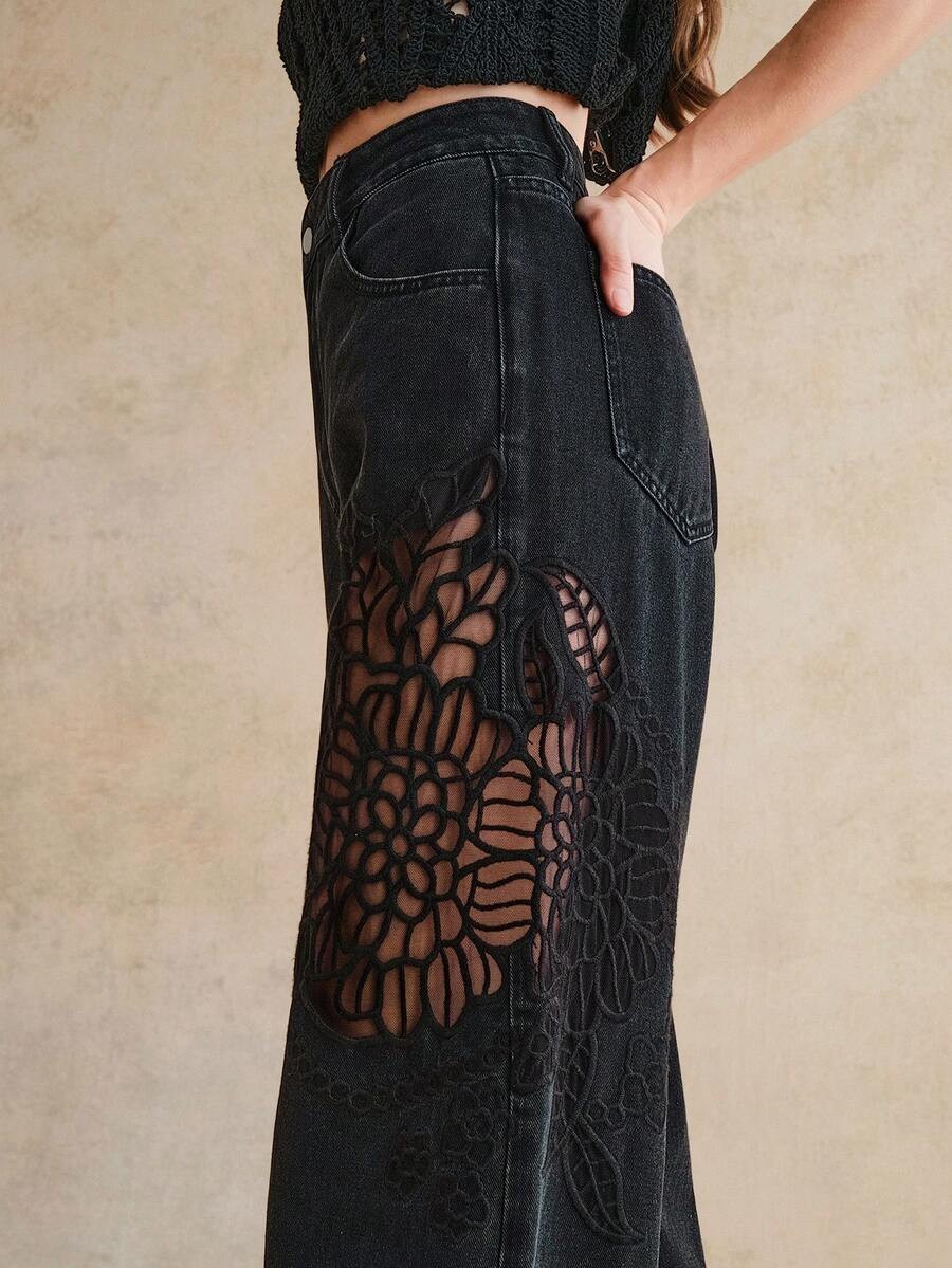 Anewsta Women's Fashionable, Luxurious, Sexy Side Cutout Embroidered Romantic Party Vacation Blac... | SHEIN
