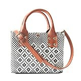 Panda Mini Crossbody Bag - Camel Leather Handles, Shoulder Strap and Detachable Pouch, Handwoven Pla | Amazon (US)
