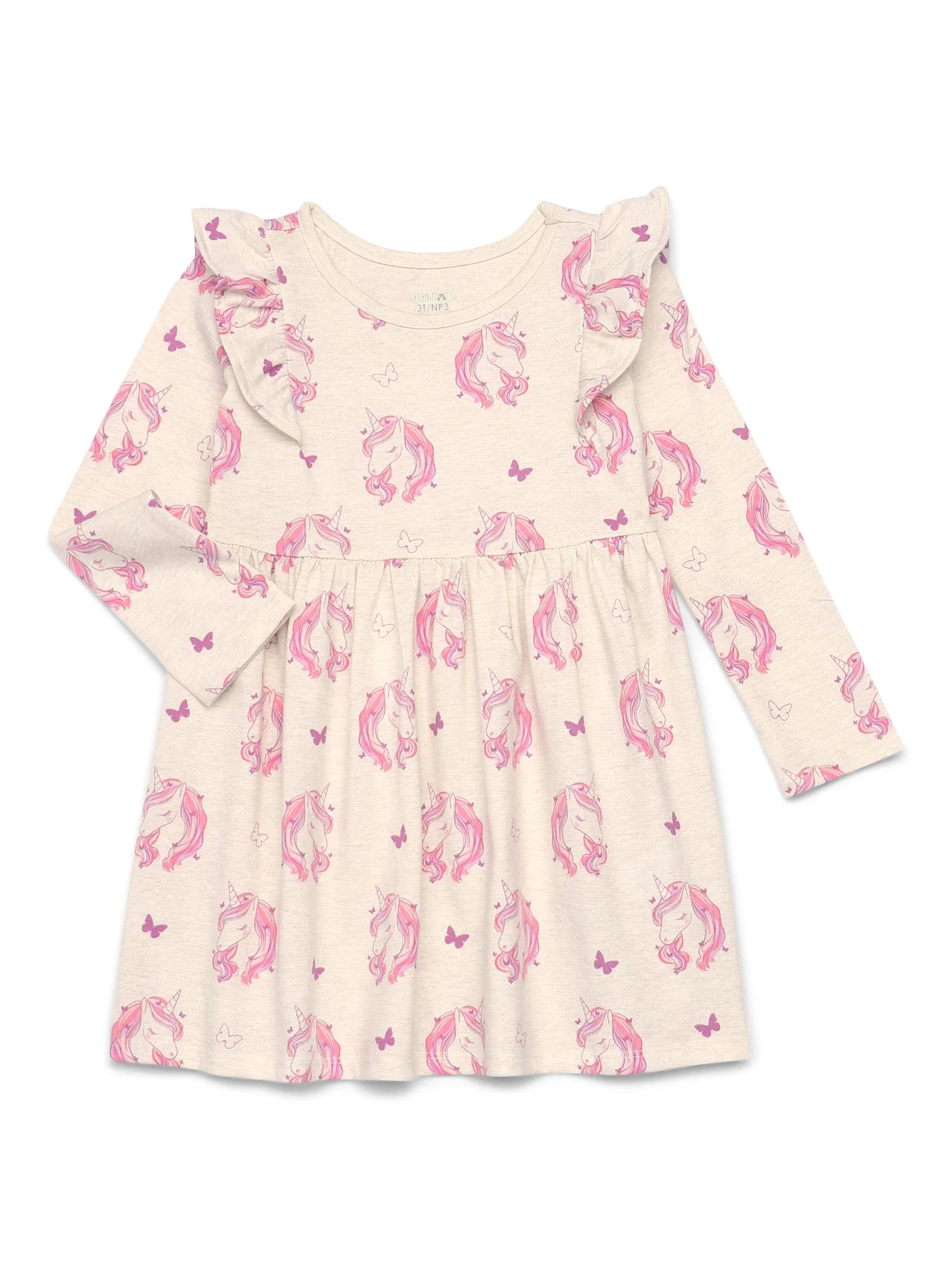 Garanimals Toddler Girl Long Sleeve Printed Dress with Ruffle Shoulders, Sizes 18M-5T | Walmart (US)
