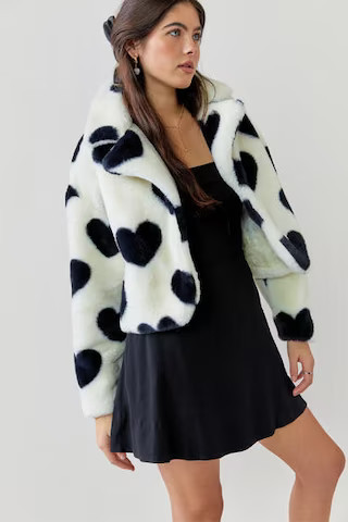 Janie Heart Print Faux Fur Jacket | Francesca's