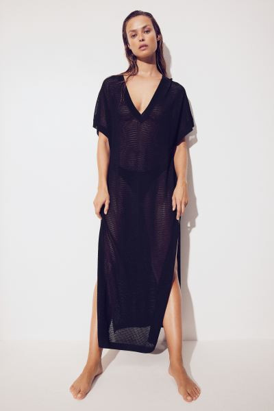 Net Beach Dress - V-neck - Short sleeve - Black - Ladies | H&M US | H&M (US + CA)