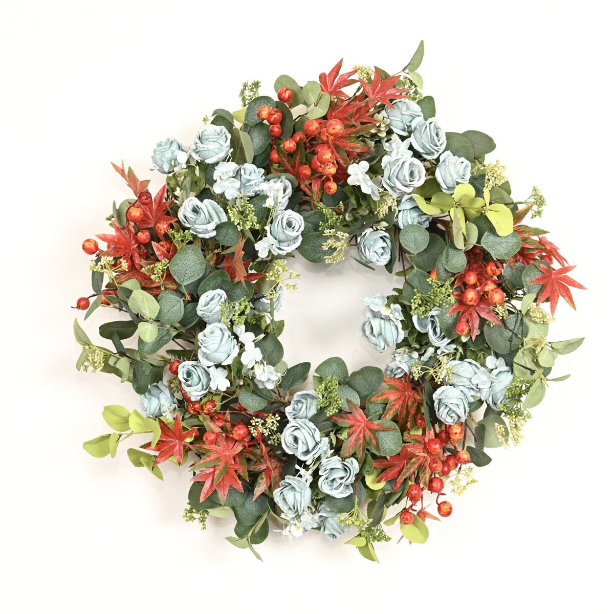 26" Large Artificial Farmhouse Autumn Maple Greenery Eucalyptus Berry Roses Fall Floral Wreath fo... | Wayfair North America