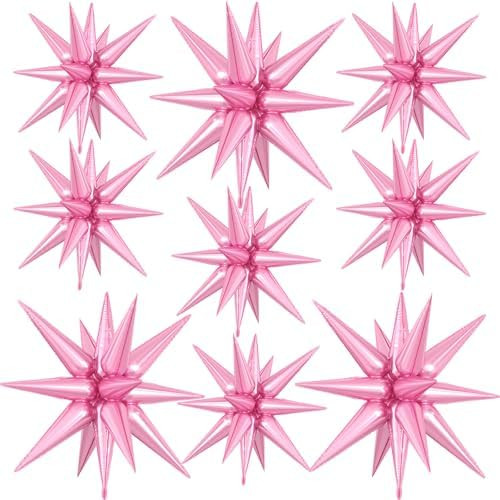 9Pcs Pink Star Balloons, Large Explosion Star Foil Balloons, Metallic Pink Mylar Spike Balloon fo... | Amazon (US)