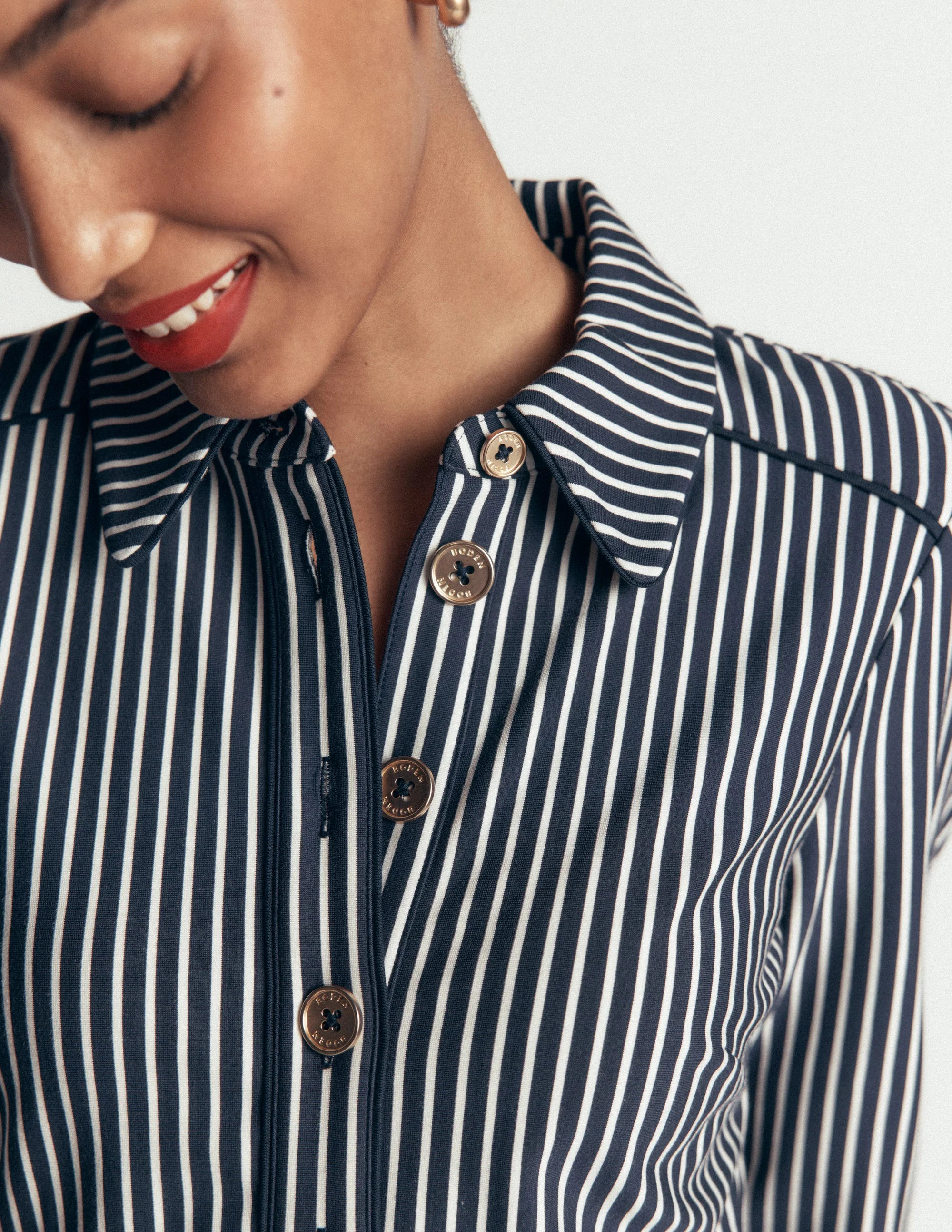 Etta Piping Detail Ponte Dress-Navy, Ivory Stripe | Boden (US)