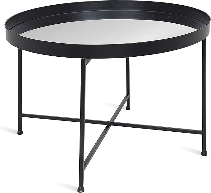 Kate and Laurel Celia Round Metal Foldable Coffee Table with Mirrored Tray Top, Black | Amazon (US)