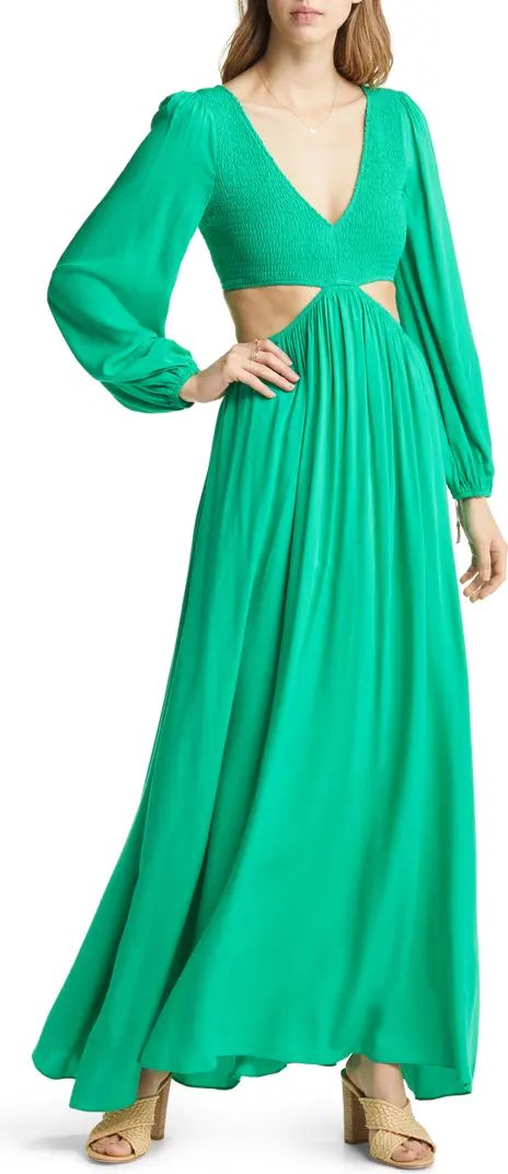 Smocked Cutout Long Sleeve Maxi Dress | Nordstrom