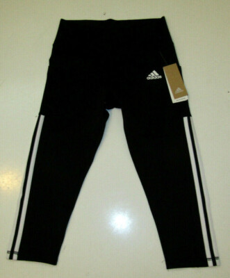 ADIDAS Black White 3 Stripe PES 3/4 TG Capris with Pockets S Small NWT Womens | eBay US