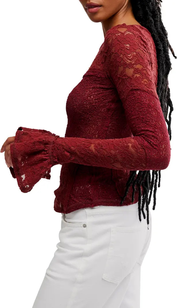 Bell Sleeve Sheer Cotton Blend Lace Top | Nordstrom