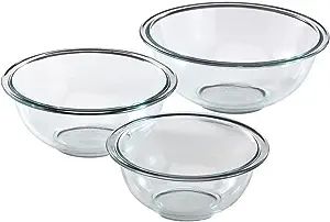 Pyrex Smart Essentials 3-Piece Prepware Mixing Bowl Set, 1-Qt, 1.5-Qt ,and 2.5-Qt Glass Mixing Bo... | Amazon (US)