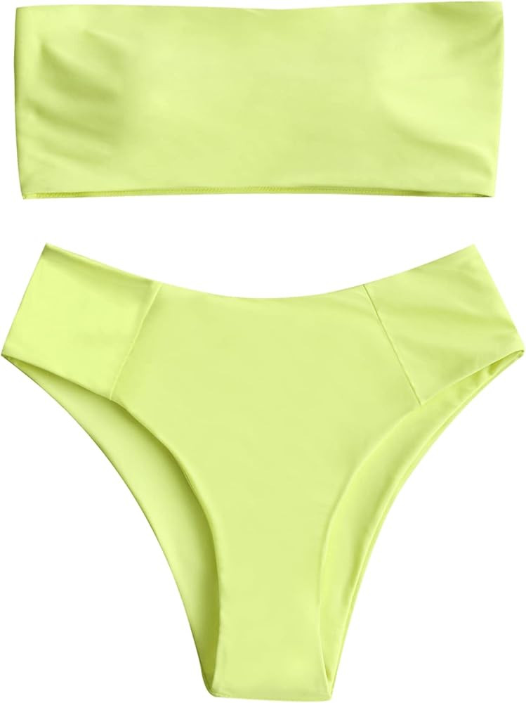ZAFUL Women's Strapless Bikini Two Piece Bathing Suits Lime Green Bikini Lime Green Swimsuit | Amazon (US)