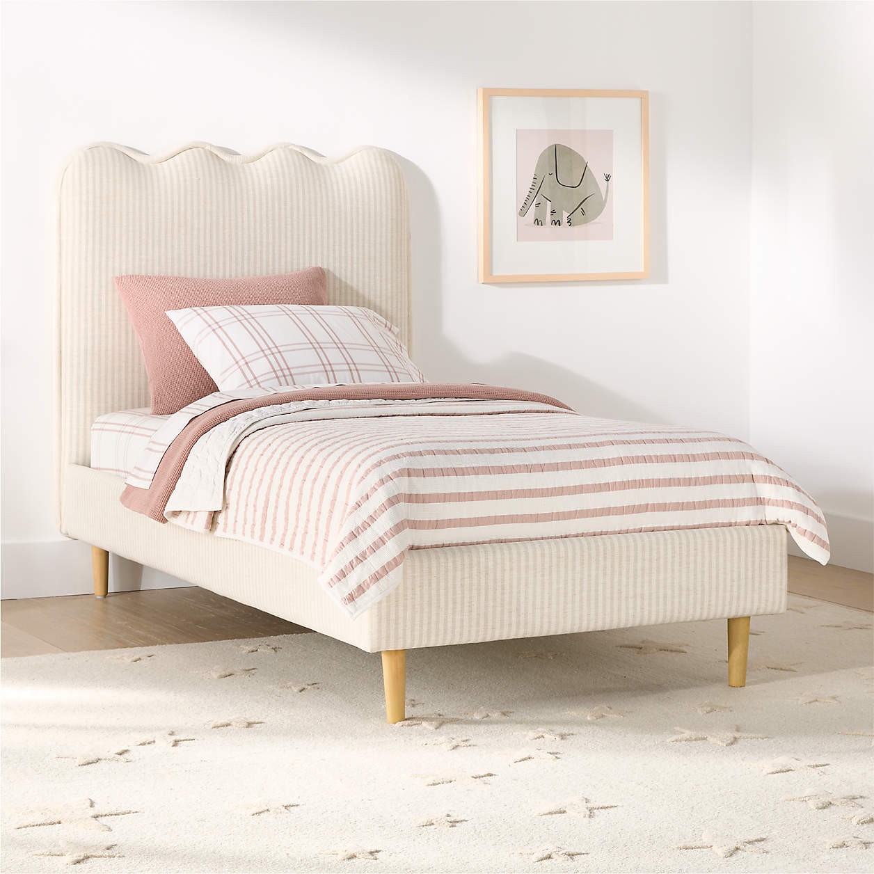 Waveland Ivory and Natural Stripe Upholstered Kids Twin Bed + Reviews | Crate & Kids | Crate & Barrel