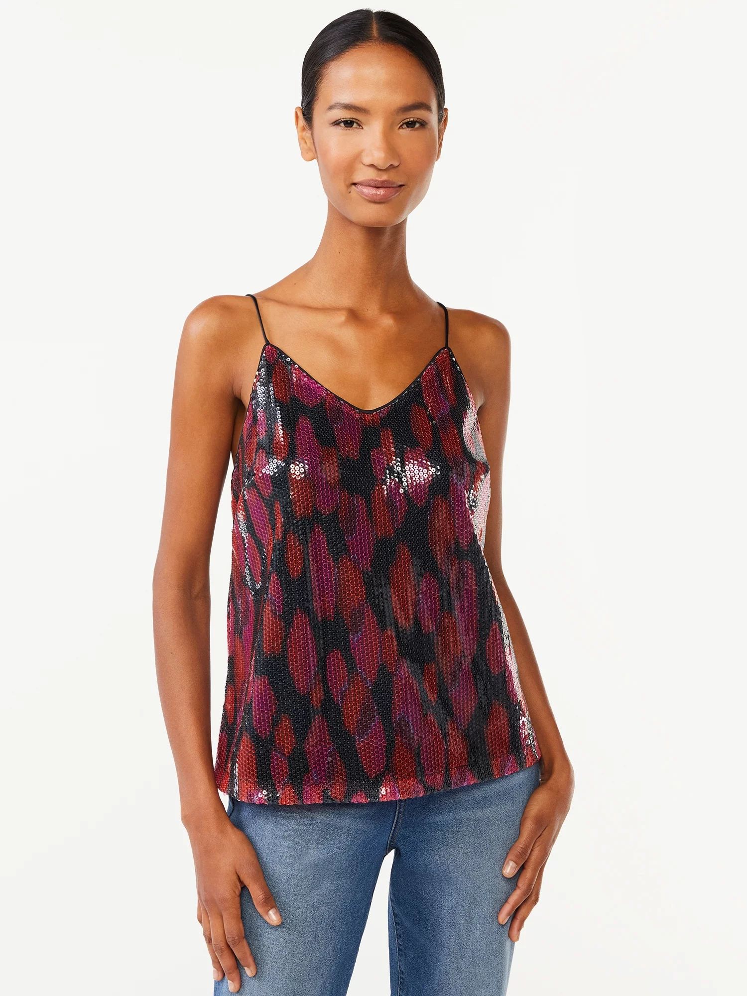 Scoop Women's Printed Sequin Cami Top - Walmart.com | Walmart (US)