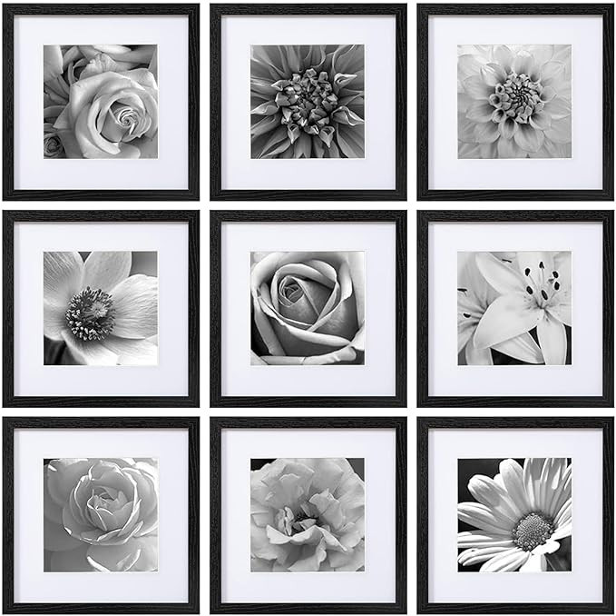 eletecpro 12x12 Picture Frames Set of 9 with Mat for 8x8 Photos or without Mat for 12x12, Square ... | Amazon (US)