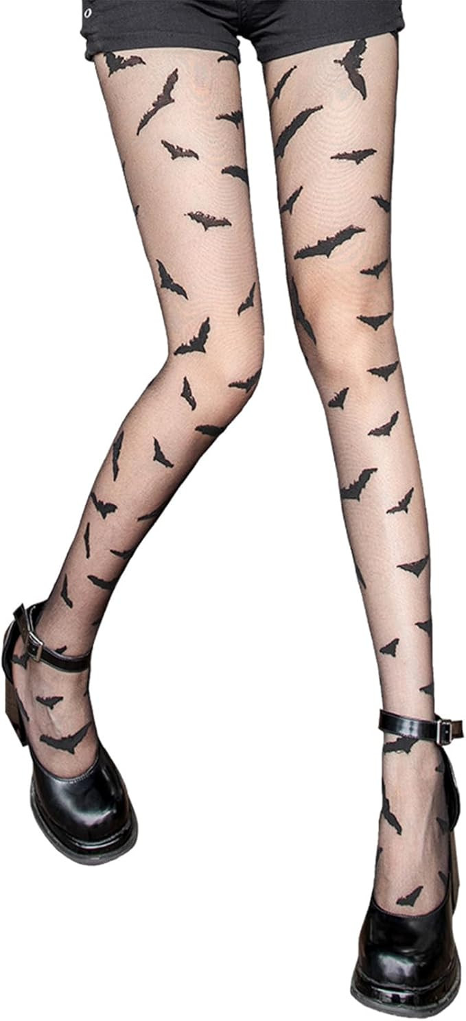 Women Y2k Patterned Tights Gothic Sheer Pantyhose Halloween Cosplay Stockings High Rise Witch Leg... | Amazon (US)