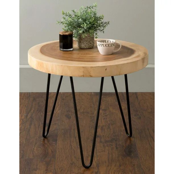 Philip Round Wood Accent Table, Short Natural Side End Table (22"x19"H) | Walmart (US)