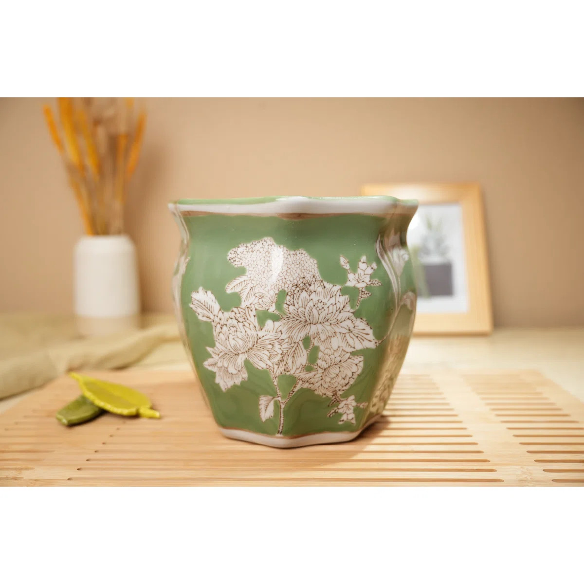 8in GN Chinoiserie Ceramic Candle (61 oz) - Bamboo | Wayfair North America