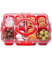 Divided Serving Tray with Lid and Handle - Snackle Box Charcuterie Container for Portable Snack P... | Amazon (US)