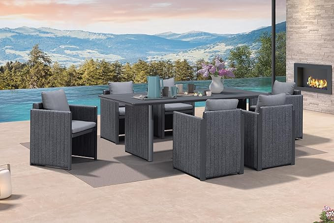 PURPLE LEAF 7 Pieces Patio Dining Set All-Weather Modern Outdoor Conversation Set Aluminum Dining... | Amazon (US)
