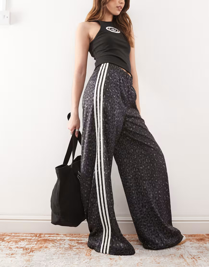 adidas Originals satin wide leg track pants in black leopard print - MULTI | ASOS (Global)