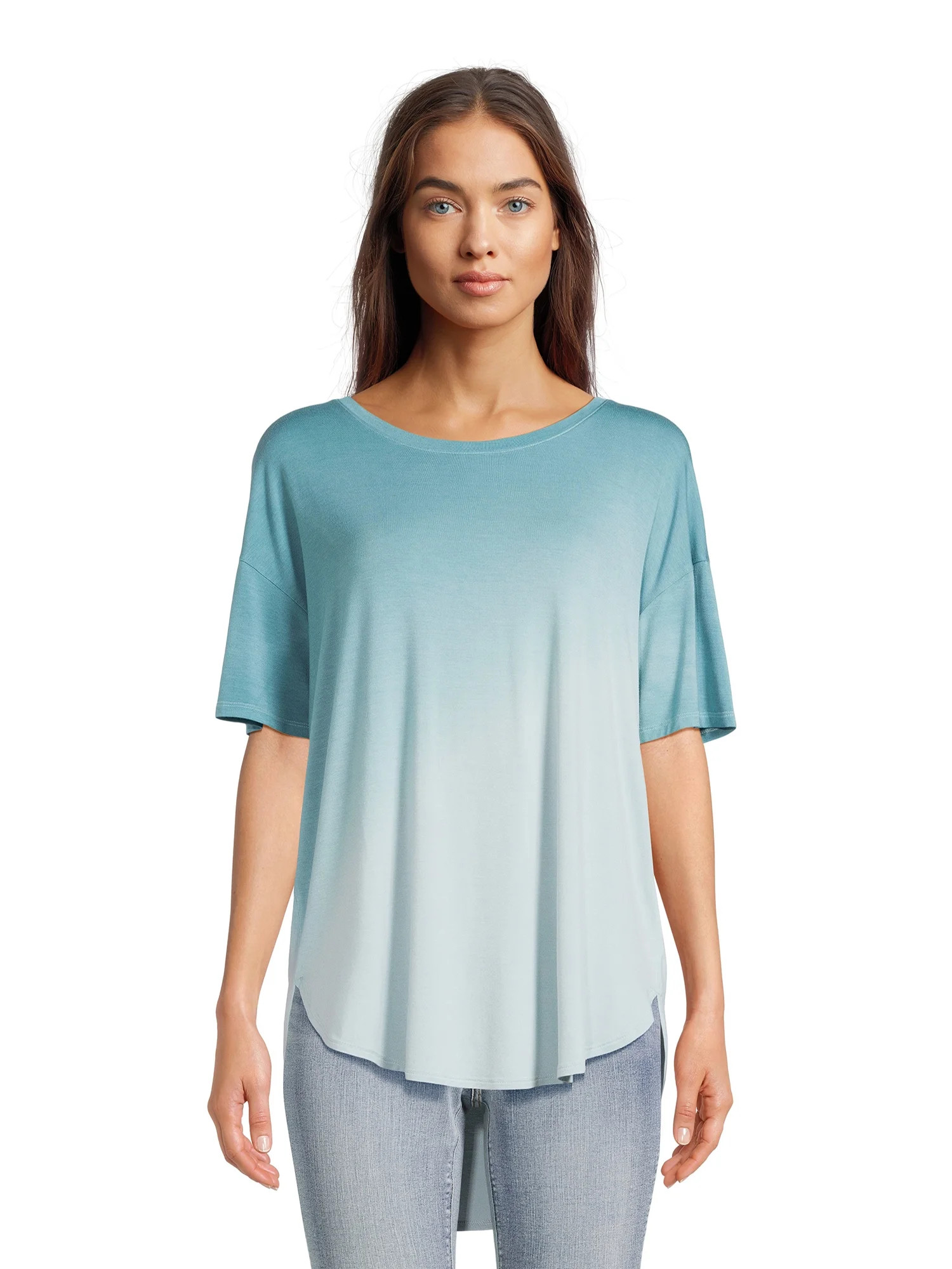 Time and Tru Women's Crewneck Tunic Tee with Short Sleeves, Sizes S-3XL - Walmart.com | Walmart (US)