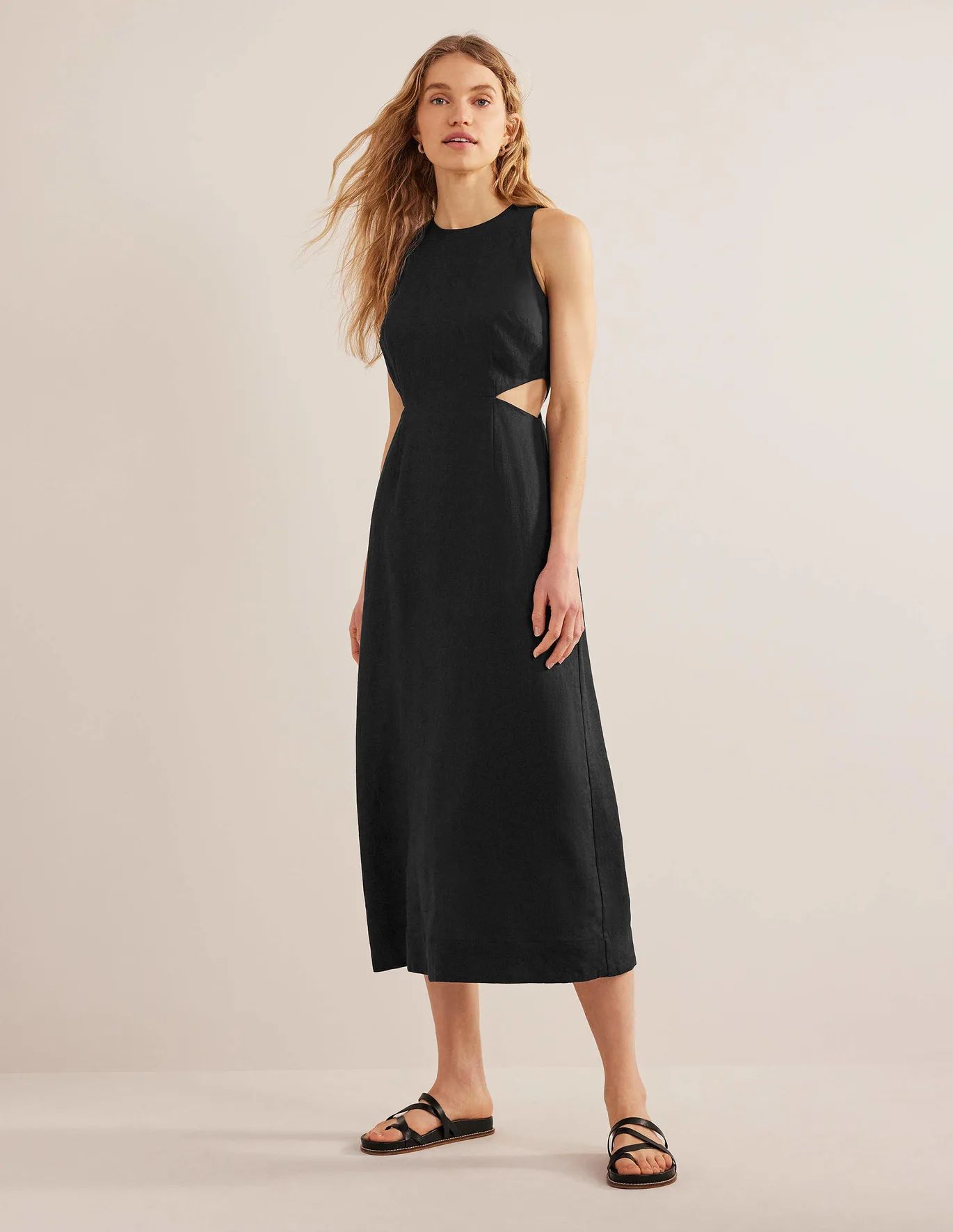 Cut Out Linen Midi Dress - Black | Boden (US)