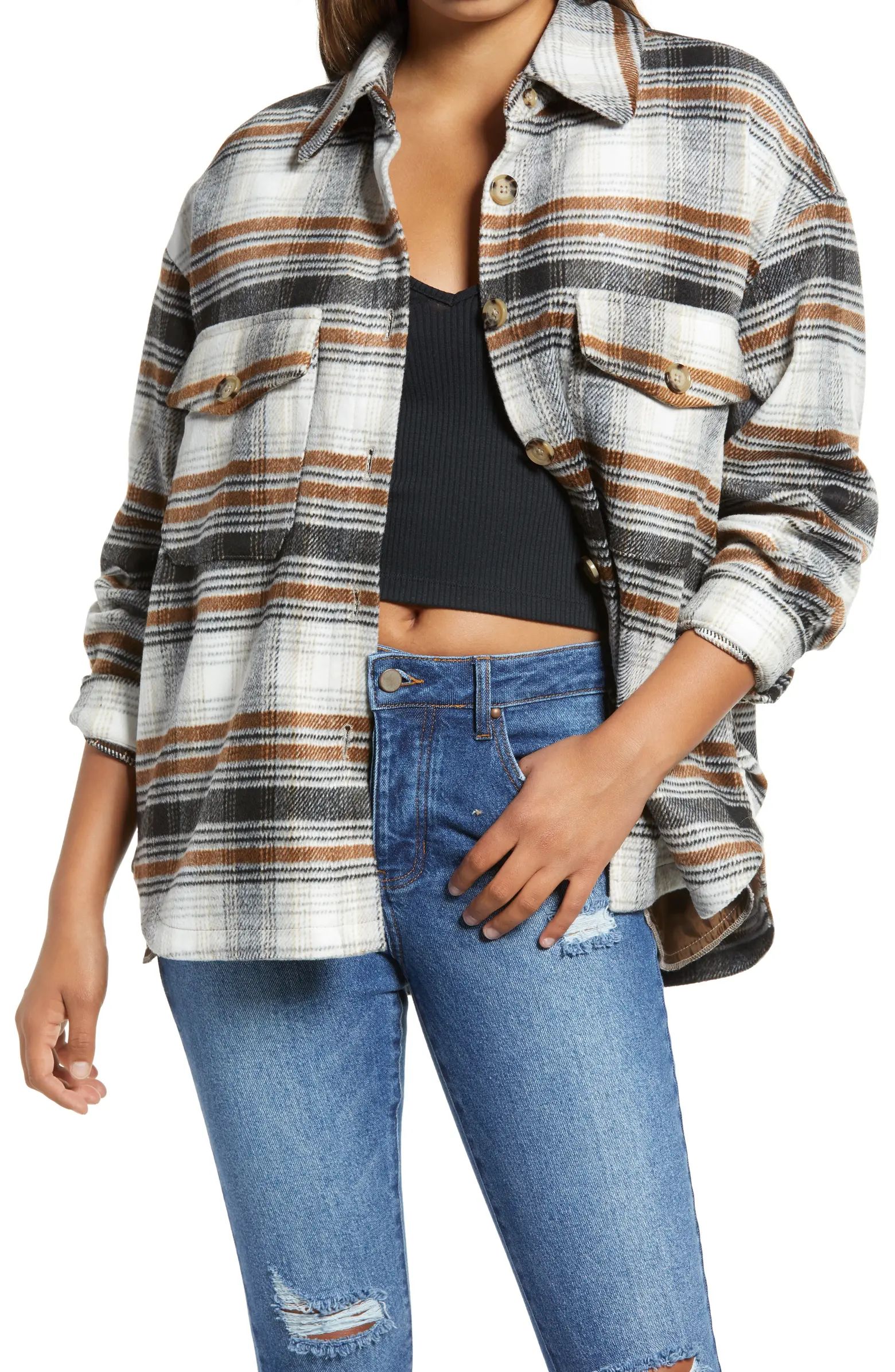 Ally Houndstooth Plaid Shirt Jacket | Nordstrom