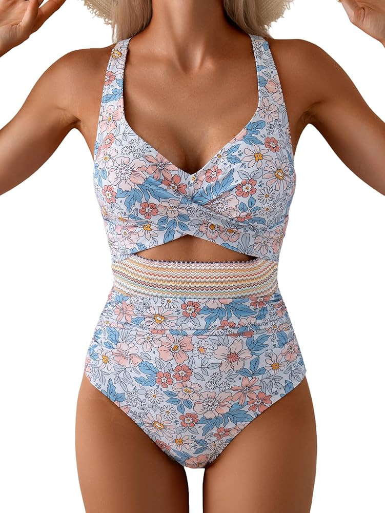 B2prity One Piece Swimsuit for Women Tummy Control V Neck Bathing Suit Color Block High Waisted C... | Amazon (US)