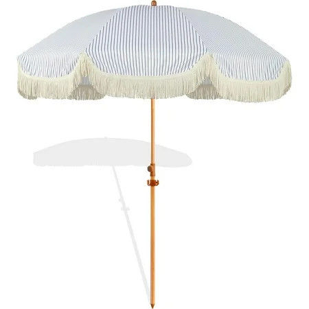 Patio Umbrella with Fringe, Beach Umbrella, Fringe Umbrella Outdoor Patio with Hanging Hook, Tilting Aluminum Pole, UV 50+, Fiberglass Ribs | Walmart (US)