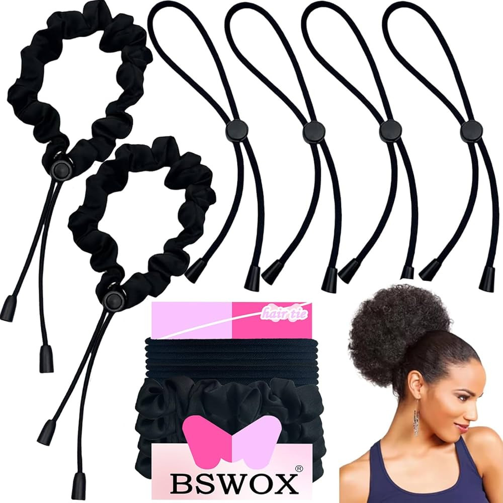 6 Pcs Black Adjust Afro Puff Hair Tie, Adjustable Hair Ties, Thick Black Hair Band, Silk Soft Pon... | Amazon (US)