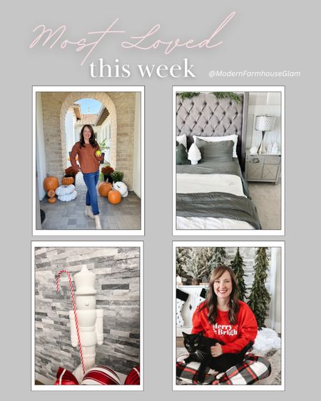 Most loved and shopped this week by followers of Modern Farmhouse Glam. 

Use my code FARMHOUSEGLAM40 for 40% off my cozy earth bamboo sheets  

Orange sweater, jagging’s, Chelsea boot, cozy, earth, bamboo sheets, mirrored, nightstand, pine garland, large nutcracker Christmas decoration, Christmas, pajama pants, Christmas sweatshirt, matching family pajamas  target Walmart 

#LTKHoliday #LTKhome #LTKstyletip