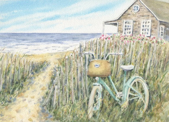 Beach Day Bicycle at Beach Watercolor Painting Prints or | Etsy | Etsy (US)