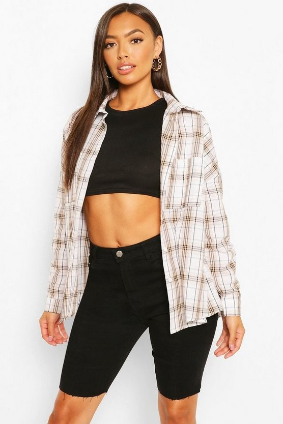 Petite Oversized Flannel Shirt | Boohoo.com (US & CA)