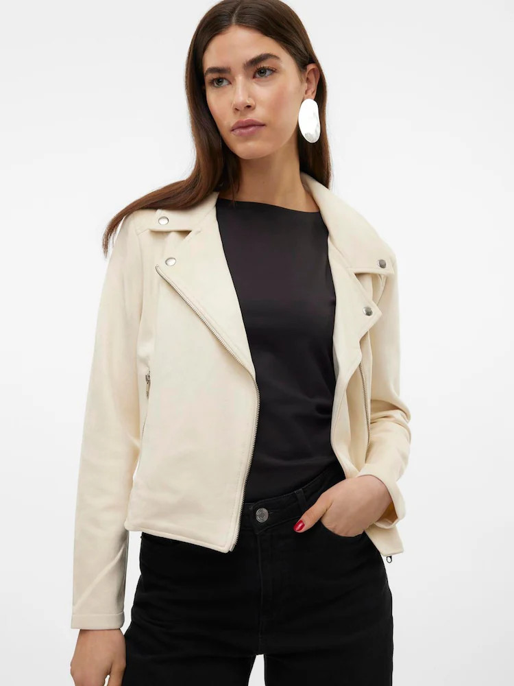 VERO MODA Cream Faux Suede Biker Jacket | Next US