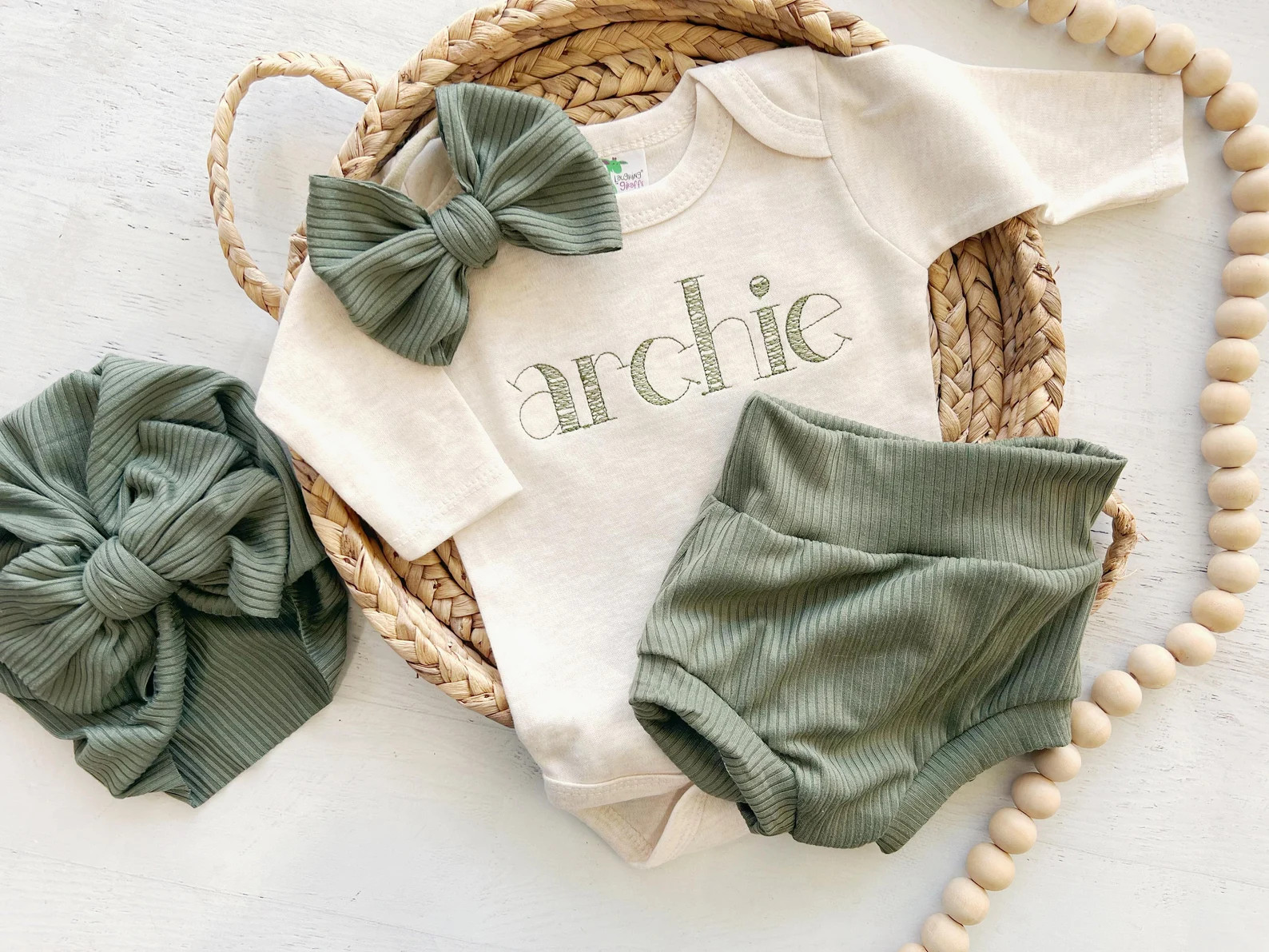 Personalized green and beige newborn outfit,custom name boy girl, coming home outfit for baby boy... | Etsy (US)