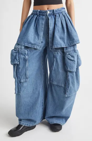 Hazel Skirt Panel Oversize Denim Cargo Pants | Nordstrom
