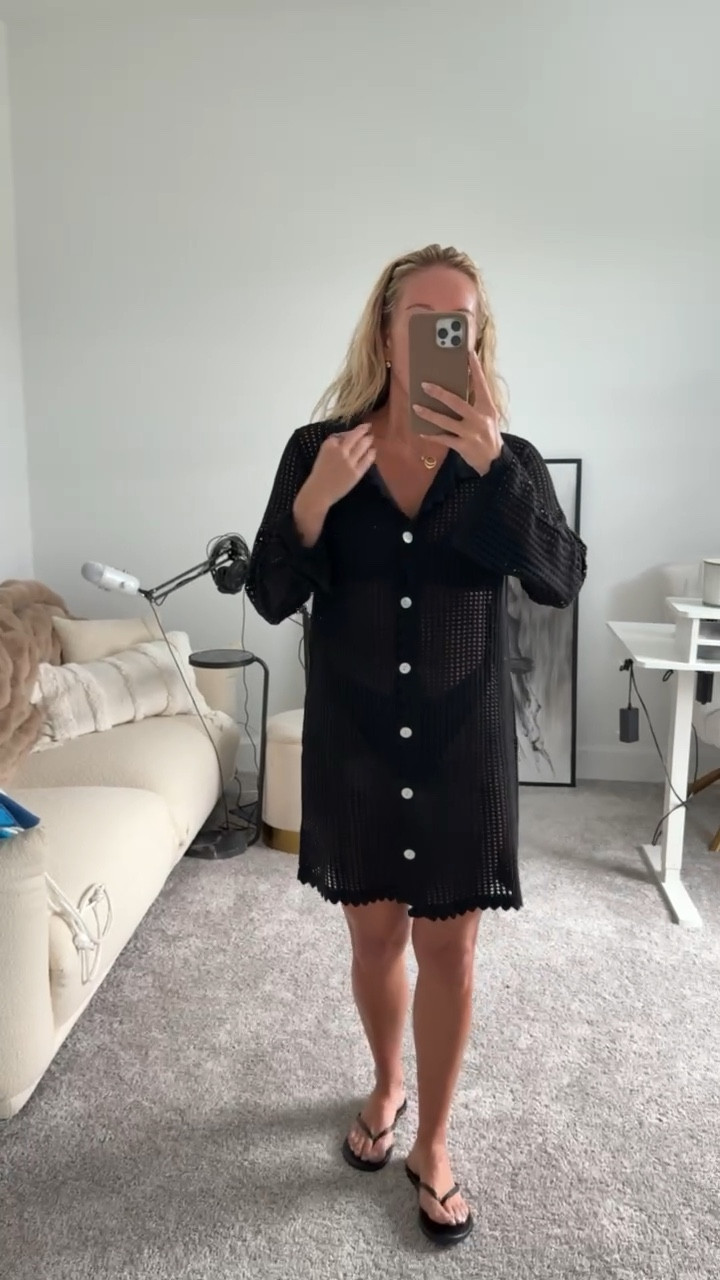 Black crochet cover-up for Summer! Gorgeous pearl button details. Wearing it in a small. 

Amazon style, Amazon fashion, beach coverup, pool coverup, resort wear 

#LTKSeasonal #LTKootd #LTKSaleAlert